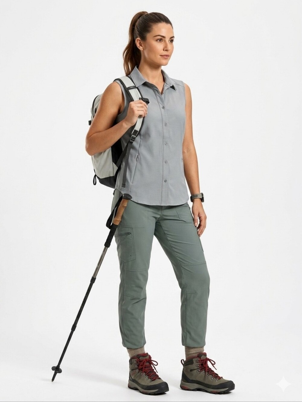 Eddie Bauer Gorpcore Sage Sleevless Tech Hiking Outdoors Buttoned Front Top SZ M